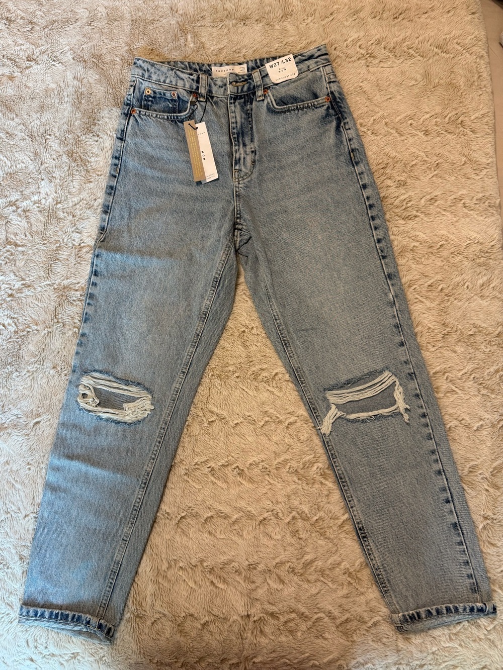 Topshop Light Wash Ripped Mom Jeans